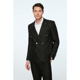 Morven Erkek Siyah Poliviskon Trend Kruvaze Slim Fit Sivri Yaka Takım Elbise - 54 - 6 Drop