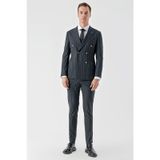 Morven Erkek Siyah Poliviskon Trend Kruvaze Slim Fit Sivri Yaka Takım Elbise