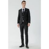 Morven Erkek Siyah Poliviskon Trend Yelekli Çizgili Desen Slim Fit Sivri Yaka Takım Elbise - 6 Drop - 44