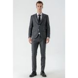 Morven Erkek Siyah Poliviskon Trend Yelekli Desenli Slim Fit Sivri Yaka Takım Elbise - 6 Drop - 48