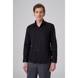 Morven Erkek Siyah Polyester Trend Slim Fit Tam Italyan Yaka Gömlek - 3XL