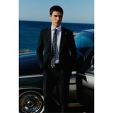 Morven Erkek Siyah Yün Trend Çizgili Slim Fit Sivri Yaka Takım Elbise - 6 Drop - 46