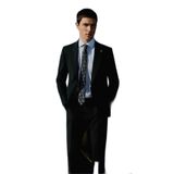 Morven Erkek Siyah Yün Trend Çizgili Slim Fit Sivri Yaka Takım Elbise