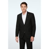 Morven Erkek Siyah Yünlü Düz Slim Fit Sivri Yaka Takım Elbise - 6 Drop - 52