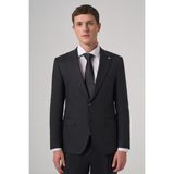 Morven Erkek Siyah Yünlü Trend Çizgili Slim Fit Sivri Yaka Takım Elbise - 6 Drop - 48