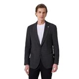 Morven Erkek Siyah Yünlü Trend Desenli Slim Fit Mono Yaka Ceket