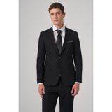 Morven Erkek Siyah Yünlü Trend Düz Slim Fit Sivri Yaka Takım Elbise - 6 Drop - 48