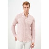 Morven Erkek Turuncu Pamuk Çizgili-Panolu Italyan Yaka Slim Fit Gömlek - 2XL