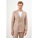 Morven Erkek Vizon Keten Trend Kruvaze Slim Fit Sivri Yaka Takım Elbise - 54 - Açık Kahverengi - 6 Drop