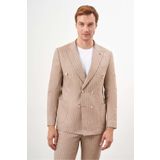 Morven Erkek Vizon Keten Trend Kruvaze Slim Fit Sivri Yaka Takım Elbise