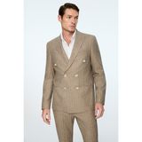 Morven Erkek Yeşil Keten Trend Çizgili Slim Fit Sivri Yaka Kruvaze Takım Elbise - 6 Drop - 52