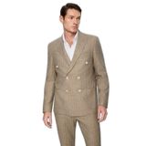 Morven Erkek Yeşil Keten Trend Çizgili Slim Fit Sivri Yaka Kruvaze Takım Elbise
