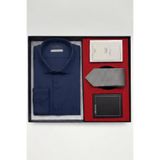 Morven Lacivert Erkek Stil Slim Fit Hediye Kutulu Gömlek, Kravat, Parfüm Ve Cüzdan Seti ( Babalar Günü Hedi
