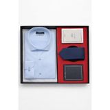 Morven Mavi Stil Slim Fit Hediye Kutulu Gömlek, Kravat, Parfüm Ve Cüzdan Seti ( Babalar Günü Hediyesi )