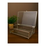 moryconcept Cam Metal Çerçeveli Sunumluk Kapaklı Sandık, Çikolata Şeker Ve Takı Kutusu 25x15x7 cm Gümüş Renk
