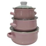 Morza Home Emaye 3'lü Mini Tencere Seti Pembe - 16 cm