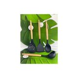 Morza Home Siyah Bambu Saplı Silikon Kepçe Kevgir Kaşık Spatula Set 4'lü 32.5cm AMH0223A
