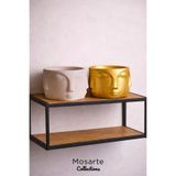 Mosarte Buda Series Minimalist Soyut Yüz Vazo / Heykel – Modern Dekoratif Obje 2'li Set (Büyük Boy) - Beyaz / Altın Renk