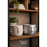 Mosarte Buda Series Minimalist Soyut Yüz Vazo / Heykel – Modern Dekoratif Obje 2'li Set (Büyük Boy) - Beyaz / Gümüş