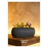 Mosarte Ribbed Modern Yivli Oval Tasarım Vazo / Dekoratif Obje - Antrasit Gri Renk