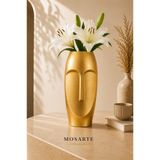 Mosarte Stoneface Series Minimalist Soyut Yüz Vazo / Heykel – Modern Dekoratif Obje 23 CM - Altın Renk