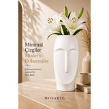 Mosarte Stoneface Series Minimalist Soyut Yüz Vazo / Heykel – Modern Dekoratif Obje 23 CM - Beyaz Renk