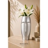 Mosarte Stoneface Series Minimalist Soyut Yüz Vazo / Heykel – Modern Dekoratif Obje 23 CM - Gümüş Renk