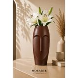 Mosarte Stoneface Series Minimalist Soyut Yüz Vazo / Heykel – Modern Dekoratif Obje 23 CM - Kahverengi Renk