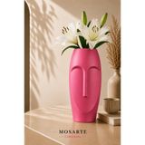 Mosarte Stoneface Series Minimalist Soyut Yüz Vazo / Heykel – Modern Dekoratif Obje 23 CM - Pembe Renk