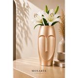 Mosarte Stoneface Series Minimalist Soyut Yüz Vazo / Heykel – Modern Dekoratif Obje 23 CM - Şampanya Renk