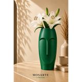 Mosarte Stoneface Series Minimalist Soyut Yüz Vazo / Heykel – Modern Dekoratif Obje 23 CM - Yeşil Renk