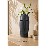 Mosarte Stoneface Series Minimalist Soyut Yüz Vazo / Heykel – Modern Dekoratif Obje - Antrasit - Gri