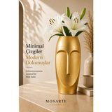 Mosarte Stoneface Series Minimalist Soyut Yüz Vazo / Heykel – Modern Dekoratif Obje - Gold