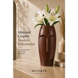 Mosarte Stoneface Series Minimalist Soyut Yüz Vazo / Heykel – Modern Dekoratif Obje - Kahverengi