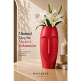 Mosarte Stoneface Series Minimalist Soyut Yüz Vazo / Heykel – Modern Dekoratif Obje - Kırmızı