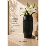 Mosarte Stoneface Series Minimalist Soyut Yüz Vazo / Heykel – Modern Dekoratif Obje - Siyah