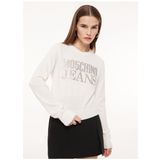 Moschino Jeans Bisiklet Yaka Normal Baskılı Beyaz Kazak Kadın A0908