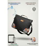 Moserini Omuz Askılı Tablet Çantasısamsung Galaxy Tab S9+/s9 Fe+/s7 Fe 12.4'' Darbe Koruma Siyah-Kedi Detaylı - Siyah - Turuncu