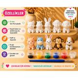 Moshmick 3D Sert Plastik Boyanabilir Hayvan Figür Boyama Seti 5'li (Domuz, Su Aygırı, Tavşan, Maymun, Köpek) Boya ve Fırça Dahil