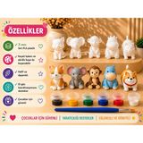 Moshmick 3D Sert Plastik Boyanabilir Hayvan Figür Boyama Seti 5'li (Kedi, Fil, Maymun, Su Aygırı, Köpek) Boya ve Fırça Dahil