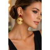 mosmoda Gold Bordo Mineli Çiçek Küpe