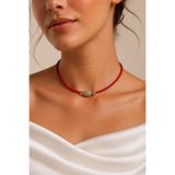 mosmoda Kırmızı İp Gold Charm Kolye, 40cm+5cm