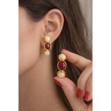 mos&more Gold Krem Bordo İncili Kadın Küpe