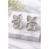 mos&more Gümüş Yarım Çiçek Plaka Büyük Kadın Küpe Uzunluk.4cm