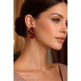 mos&more Marka Model, Bordo Büyük Yaprak Küpe