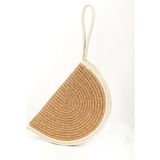 Moss Fermuarlı Hasır Jüt Vegan Clutch Çanta - Beyaz - Bej