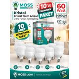 Moss Light Vip Aydınlatma / 60W Kristal Torch Ampul Beyaz Işık / 10'Lu Ekonomik Paket