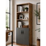 Mossano Nesso Kitaplık Çam Antrasit Çok Amaçlı Dolap Kiler Dolabı 5 Raflı 2 Kapaklı Dolap 180 cm Yükseklik 34 cm Raf Aralığı 60 cm Genişlik 30 cm Derinlik - Atlantik Çam - Antrasit