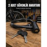 Mossem 12 mm Çelik Halat Bisiklet Kilidi 80 cm Anahtarlı Güvenlik Kilidi Pvc Kaplamalı Scooter ve Elektrik