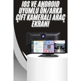 Mossem 4K 10.2 Inç Çift Kameralı Araç Multimedya Ekranı Carplay Kablosuz Tüm Cihazlara Uyumlu - Ahşap